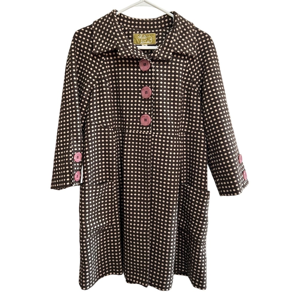 Anthropologie Aunt Wanda‎ Polka Dot Button Front Coat Womens Small Wool Blend